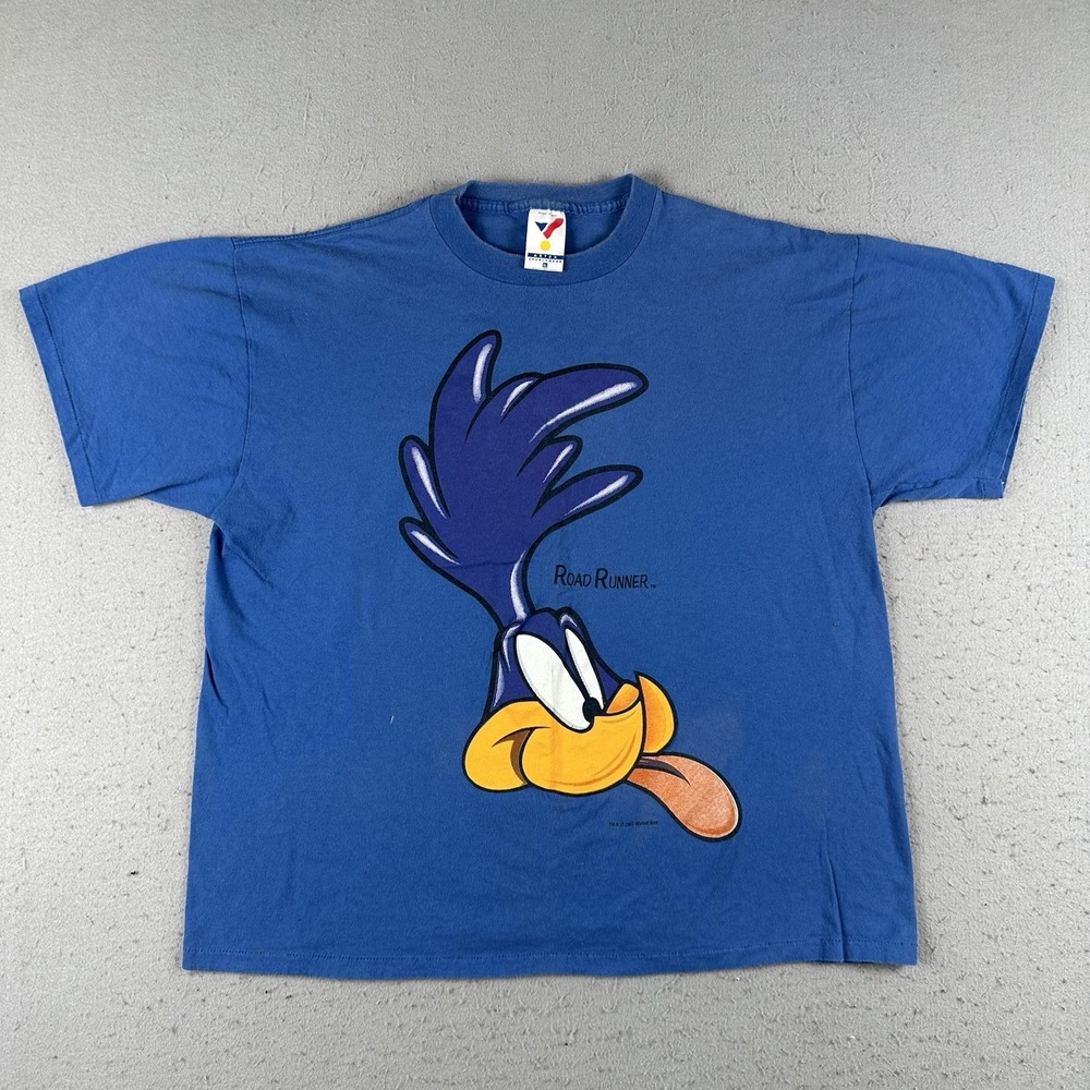 Vintage‎ Road Runner T Shirt Men's XL Blue Looney Tunes Big Head Short Sleeve